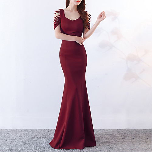 Mermaid / Trumpet Elegant & Luxurious Sexy Formal Evening Dress Scoop Neck Short Sleeve Sweep / Brush Train Satin with Crystals Split Front 2021
Mermaid / Trumpet Elegant & Luxurious Sexy Formal Evening Dress Scoop Neck Short Sleeve Sweep / Brush Train Satin with Crystals Split Front 2021