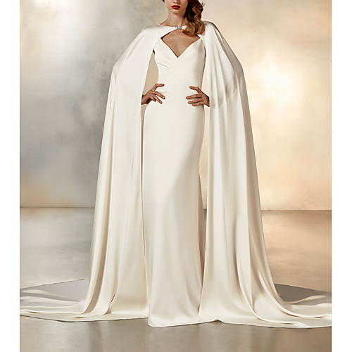 Mermaid / Trumpet Wedding Dresses V Neck Sweep / Brush Train Chiffon Spaghetti Strap Simple Sexy Backless Elegant Cape with 2021
Mermaid / Trumpet Wedding Dresses V Neck Sweep / Brush Train Chiffon Spaghetti Strap Simple Sexy Backless Elegant Cape with 2021