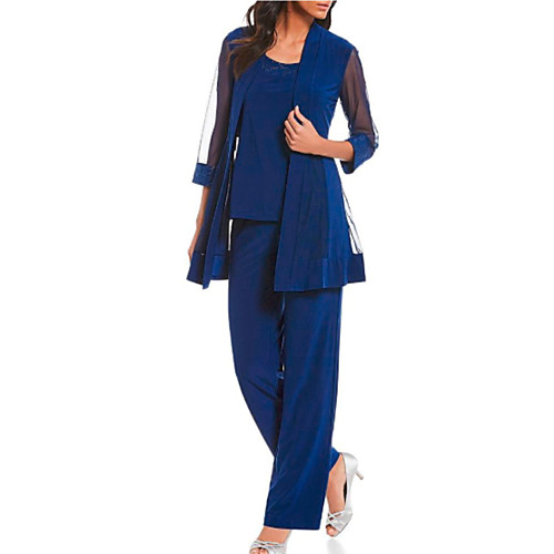 Pantsuit / Jumpsuit Mother of the Bride Dress Plus Size Wrap Included Jewel Neck Ankle Length Chiffon Half Sleeve with Lace 2021
Pantsuit / Jumpsuit Mother of the Bride Dress Plus Size Wrap Included Jewel Neck Ankle Length Chiffon Half Sleeve with Lace 2021