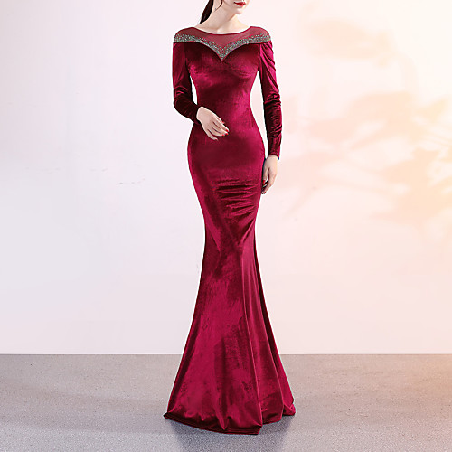 Mermaid / Trumpet Elegant & Luxurious Sexy Formal Evening Dress Jewel Neck Long Sleeve Sweep / Brush Train Velvet with Crystals 2021
Mermaid / Trumpet Elegant & Luxurious Sexy Formal Evening Dress Jewel Neck Long Sleeve Sweep / Brush Train Velvet with Crystals 2021