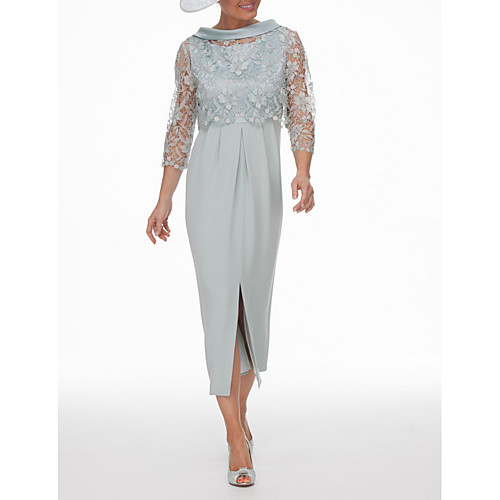 Two Piece Sheath / Column Mother of the Bride Dress Wrap Included Jewel Neck Ankle Length Chiffon Lace 3/4 Length Sleeve with Appliques Split Front 2021
Two Piece Sheath / Column Mother of the Bride Dress Wrap Included Jewel Neck Ankle Length Chiffon Lace 3/4 Length Sleeve with Appliques Split Front 2021
