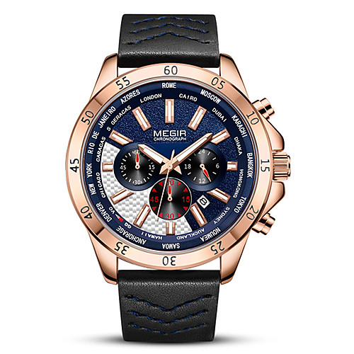 MEGIR Men's Dress Watch Quartz Formal Style Sporty Genuine Leather Black 30 m Water Resistant / Waterproof Calendar / date / day Chronograph Analog Casual Fashion - Black Blue rose gold White Two
MEGIR Men's Dress Watch Quartz Formal Style Sporty Genuine Leather Black 30 m Water Resistant / Waterproof Calendar / date / day Chronograph Analog Casual Fashion - Black Blue rose gold White Two