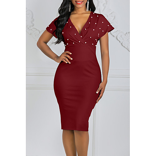 Women's Bodycon Dress - Short Sleeve Solid Colored Polka Dots Deep V Stylish Party Wine White Black Blushing Pink S M L XL XXL XXXL
Women's Bodycon Dress - Short Sleeve Solid Colored Polka Dots Deep V Stylish Party Wine White Black Blushing Pink S M L XL XXL XXXL