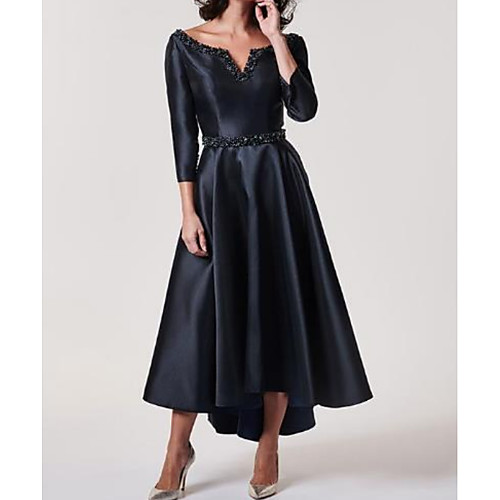A-Line Mother of the Bride Dress Plus Size V Neck Tea Length Stretch Satin 3/4 Length Sleeve with Sash / Ribbon Beading 2021
A-Line Mother of the Bride Dress Plus Size V Neck Tea Length Stretch Satin 3/4 Length Sleeve with Sash / Ribbon Beading 2021