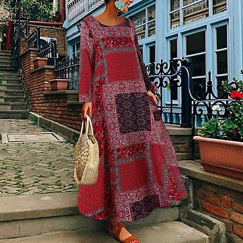 Women's Plus Size Maxi A Line Dress - Long Sleeve Geometric Basic Loose Black Red Green S M L XL XXL XXXL XXXXL XXXXXL / Cotton
Women's Plus Size Maxi A Line Dress - Long Sleeve Geometric Basic Loose Black Red Green S M L XL XXL XXXL XXXXL XXXXXL / Cotton