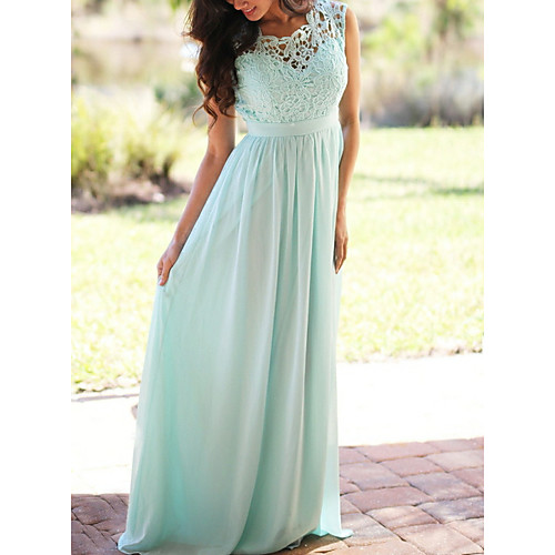 A-Line Jewel Neck Floor Length Chiffon / Lace Bridesmaid Dress with Lace / Pleats
A-Line Jewel Neck Floor Length Chiffon / Lace Bridesmaid Dress with Lace / Pleats