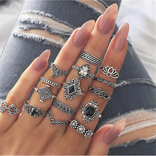 Women's Ring Set Multi Finger Ring 15pcs Silver Alloy Vintage European Fashion Party Daily Jewelry Retro Drop Flower Lotus
Women's Ring Set Multi Finger Ring 15pcs Silver Alloy Vintage European Fashion Party Daily Jewelry Retro Drop Flower Lotus