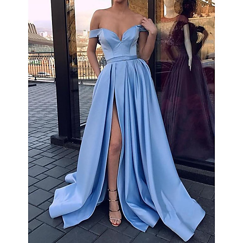 A-Line Elegant Formal Evening Dress Off Shoulder Short Sleeve Sweep / Brush Train Satin with Pleats Split Front 2021
A-Line Elegant Formal Evening Dress Off Shoulder Short Sleeve Sweep / Brush Train Satin with Pleats Split Front 2021