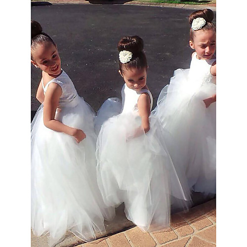 A-Line Floor Length Flower Girl Dresses Wedding Lace Sleeveless Jewel Neck with Lace / First Communion
A-Line Floor Length Flower Girl Dresses Wedding Lace Sleeveless Jewel Neck with Lace / First Communion
