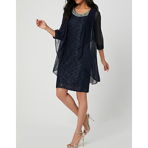Two Piece Sheath / Column Mother of the Bride Dress Wrap Included Jewel Neck Knee Length Chiffon Half Sleeve with Lace Beading 2021
Two Piece Sheath / Column Mother of the Bride Dress Wrap Included Jewel Neck Knee Length Chiffon Half Sleeve with Lace Beading 2021