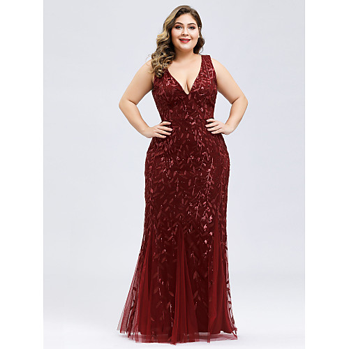 Mermaid / Trumpet Plus Size Engagement Prom Valentine's Day Dress V Neck Sleeveless Floor Length Lace Tulle with Appliques 2021
Mermaid / Trumpet Plus Size Engagement Prom Valentine's Day Dress V Neck Sleeveless Floor Length Lace Tulle with Appliques 2021