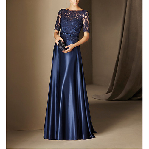 A-Line Elegant Wedding Guest Formal Evening Dress Boat Neck Half Sleeve Floor Length Lace Stretch Satin with Bow(s) Appliques 2021
A-Line Elegant Wedding Guest Formal Evening Dress Boat Neck Half Sleeve Floor Length Lace Stretch Satin with Bow(s) Appliques 2021
