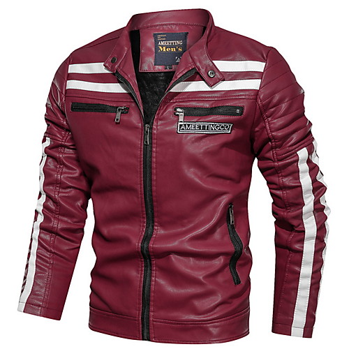 Men's Daily Regular Leather Jacket, Striped Stand Long Sleeve PU Blue / Black / Red
Men's Daily Regular Leather Jacket, Striped Stand Long Sleeve PU Blue / Black / Red