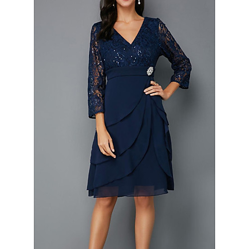 A-Line Mother of the Bride Dress Plus Size V Neck Knee Length Chiffon Lace 3/4 Length Sleeve with Sash / Ribbon Crystals Beading 2021
A-Line Mother of the Bride Dress Plus Size V Neck Knee Length Chiffon Lace 3/4 Length Sleeve with Sash / Ribbon Crystals Beading 2021