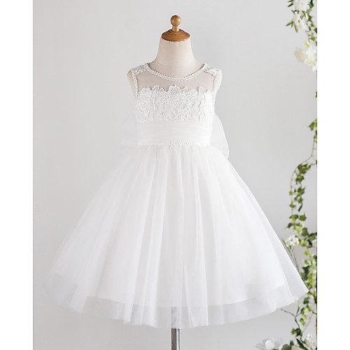 Princess Knee Length Flower Girl Dresses Wedding Lace Sleeveless Jewel Neck with Bows / First Communion
Princess Knee Length Flower Girl Dresses Wedding Lace Sleeveless Jewel Neck with Bows / First Communion