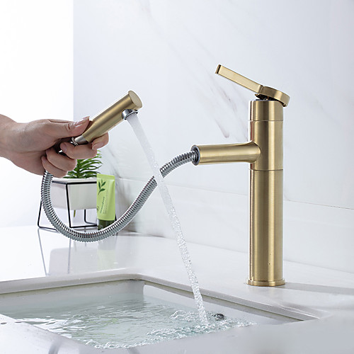 Bathroom Sink Faucet - Pullout Spray Brushed Gold Centerset Single Handle One HoleBath Taps
Bathroom Sink Faucet - Pullout Spray Brushed Gold Centerset Single Handle One HoleBath Taps