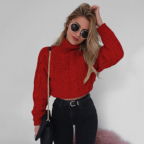 Women's Stylish Knitted Solid Color Cropped Sweater Long Sleeve Sweater Cardigans Turtleneck Fall Winter Black Red Khaki
Women's Stylish Knitted Solid Color Cropped Sweater Long Sleeve Sweater Cardigans Turtleneck Fall Winter Black Red Khaki