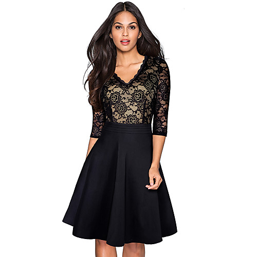 Women's A Line Dress Knee Length Dress Wine Black Navy Blue 3/4 Length Sleeve Color Block Lace Patchwork Deep V Basic Sophisticated S M L XL XXL / Cotton / Cotton
Women's A Line Dress Knee Length Dress Wine Black Navy Blue 3/4 Length Sleeve Color Block Lace Patchwork Deep V Basic Sophisticated S M L XL XXL / Cotton / Cotton