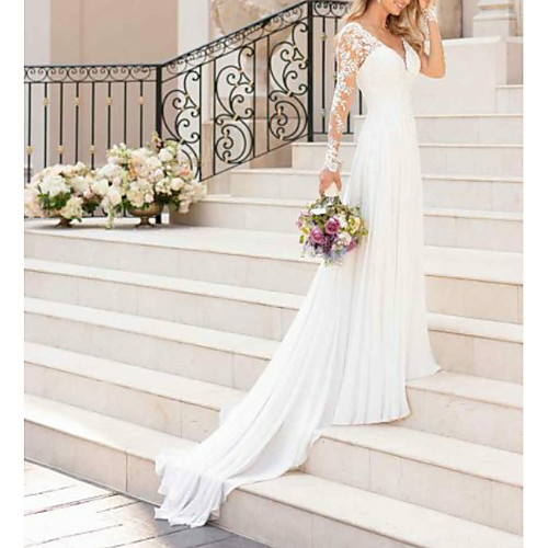 A-Line Wedding Dresses V Neck Sweep / Brush Train Chiffon Lace Long Sleeve Romantic Illusion Sleeve with Lace Insert 2021
A-Line Wedding Dresses V Neck Sweep / Brush Train Chiffon Lace Long Sleeve Romantic Illusion Sleeve with Lace Insert 2021