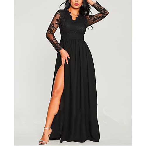 A-Line Elegant Prom Dress V Neck Long Sleeve Floor Length Chiffon Lace with Lace Insert Split Front 2021
A-Line Elegant Prom Dress V Neck Long Sleeve Floor Length Chiffon Lace with Lace Insert Split Front 2021