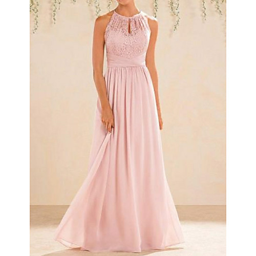 A-Line Halter Neck Floor Length Chiffon / Lace Bridesmaid Dress with Lace / Pleats / Open Back
A-Line Halter Neck Floor Length Chiffon / Lace Bridesmaid Dress with Lace / Pleats / Open Back