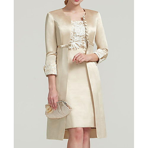 Sheath / Column Mother of the Bride Dress Plus Size Elegant Square Neck Knee Length Satin Short Sleeve with Pleats Appliques 2021
Sheath / Column Mother of the Bride Dress Plus Size Elegant Square Neck Knee Length Satin Short Sleeve with Pleats Appliques 2021