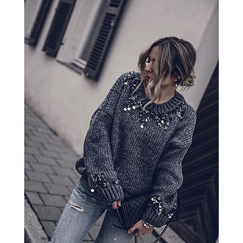 Women's Stylish Basic Embroidery Glitter Knitted Solid Color Plain Pullover Acrylic Fibers Long Sleeve Sweater Cardigans Crew Neck Round Neck Fall Winter Green Gray
Women's Stylish Basic Embroidery Glitter Knitted Solid Color Plain Pullover Acrylic Fibers Long Sleeve Sweater Cardigans Crew Neck Round Neck Fall Winter Green Gray