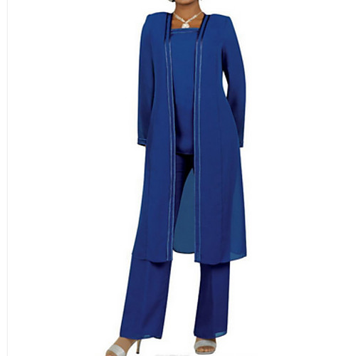 Pantsuit / Jumpsuit Mother of the Bride Dress Plus Size Elegant Square Neck Floor Length Chiffon Long Sleeve with Sash / Ribbon Ruching 2021
Pantsuit / Jumpsuit Mother of the Bride Dress Plus Size Elegant Square Neck Floor Length Chiffon Long Sleeve with Sash / Ribbon Ruching 2021