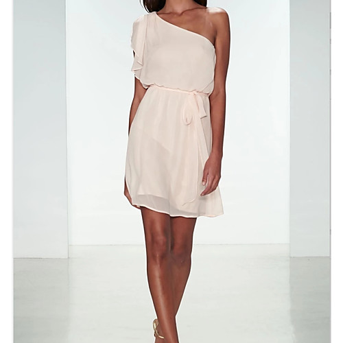 A-Line One Shoulder Knee Length Chiffon Bridesmaid Dress with Sash / Ribbon / Pleats
A-Line One Shoulder Knee Length Chiffon Bridesmaid Dress with Sash / Ribbon / Pleats