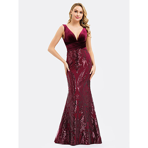 Mermaid / Trumpet Sexy Engagement Formal Evening Dress V Neck Sleeveless Floor Length Sequined Velvet with Sequin Appliques 2021
Mermaid / Trumpet Sexy Engagement Formal Evening Dress V Neck Sleeveless Floor Length Sequined Velvet with Sequin Appliques 2021