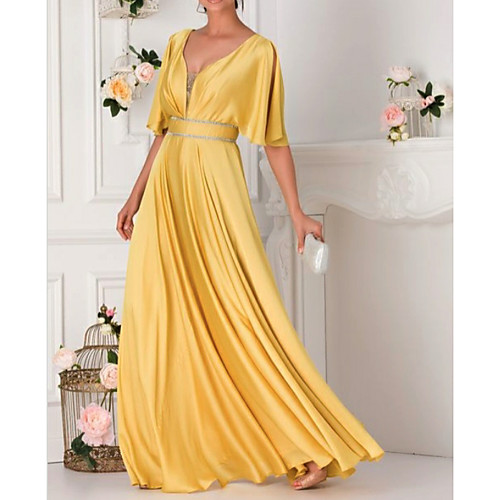 A-Line Elegant Formal Evening Dress Plunging Neck Half Sleeve Floor Length Satin with Crystals 2021
A-Line Elegant Formal Evening Dress Plunging Neck Half Sleeve Floor Length Satin with Crystals 2021