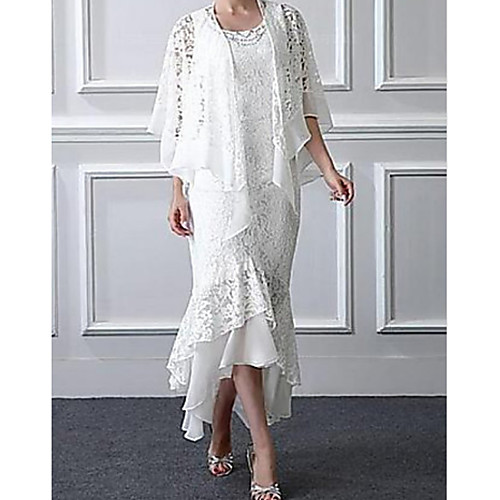 Mermaid / Trumpet Mother of the Bride Dress Plus Size Elegant Scoop Neck Asymmetrical Lace Sleeveless with Pleats 2021
Mermaid / Trumpet Mother of the Bride Dress Plus Size Elegant Scoop Neck Asymmetrical Lace Sleeveless with Pleats 2021