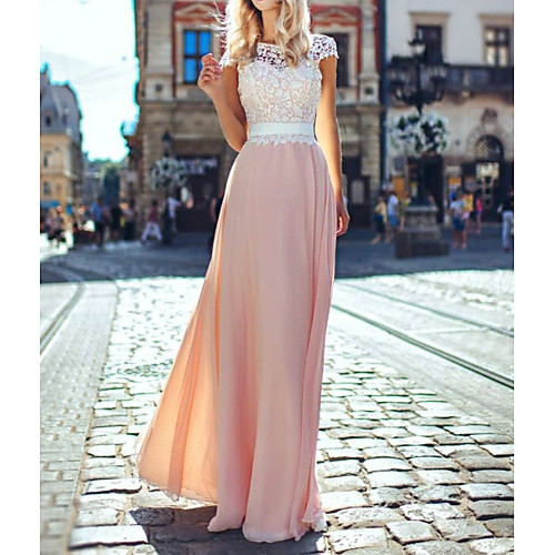 A-Line Empire Holiday Wedding Guest Dress Illusion Neck Short Sleeve Floor Length Chiffon Lace with Appliques 2021
A-Line Empire Holiday Wedding Guest Dress Illusion Neck Short Sleeve Floor Length Chiffon Lace with Appliques 2021