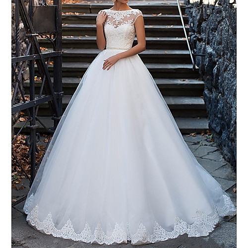A-Line Wedding Dresses Bateau Neck Sweep / Brush Train Lace Cap Sleeve Glamorous Vintage Illusion Detail Backless with Beading 2021
A-Line Wedding Dresses Bateau Neck Sweep / Brush Train Lace Cap Sleeve Glamorous Vintage Illusion Detail Backless with Beading 2021