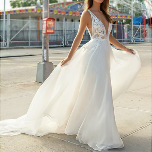 A-Line Wedding Dresses V Neck Sweep / Brush Train Chiffon Lace Spaghetti Strap Illusion Detail Backless with Appliques 2021
A-Line Wedding Dresses V Neck Sweep / Brush Train Chiffon Lace Spaghetti Strap Illusion Detail Backless with Appliques 2021