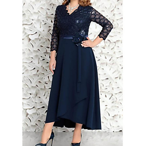 A-Line Mother of the Bride Dress Elegant & Luxurious V Neck Asymmetrical Chiffon Lace 3/4 Length Sleeve with Sash / Ribbon Appliques 2021
A-Line Mother of the Bride Dress Elegant & Luxurious V Neck Asymmetrical Chiffon Lace 3/4 Length Sleeve with Sash / Ribbon Appliques 2021