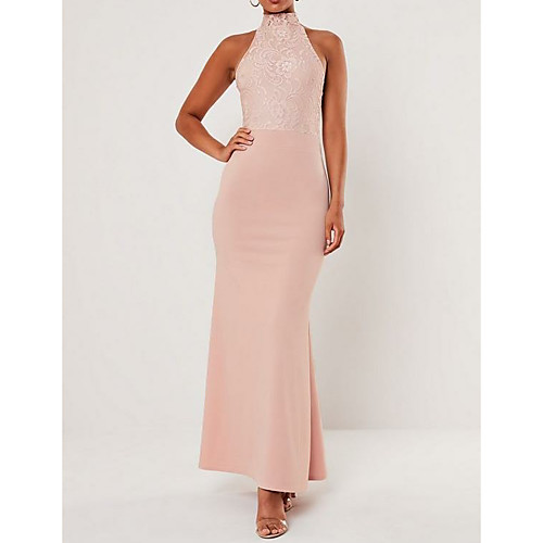 Sheath / Column Halter Neck Floor Length Chiffon Bridesmaid Dress with Lace / Open Back
Sheath / Column Halter Neck Floor Length Chiffon Bridesmaid Dress with Lace / Open Back