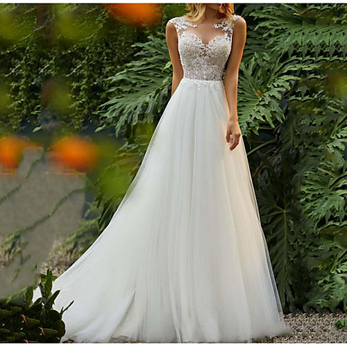 A-Line Wedding Dresses Jewel Neck Sweep / Brush Train Tulle Regular Straps Romantic Boho Backless with Lace Insert 2021
A-Line Wedding Dresses Jewel Neck Sweep / Brush Train Tulle Regular Straps Romantic Boho Backless with Lace Insert 2021