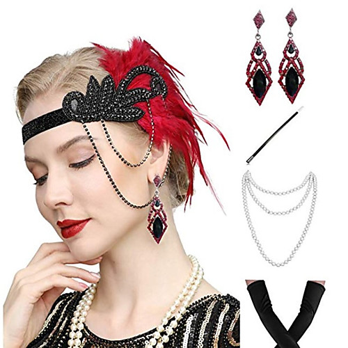 The Great Gatsby Vintage 1920s The Great Gatsby Gloves Flapper Headband Women's Feather Costume Necklace Earrings Black / Red Vintage Cosplay Festival / Headwear / Headwear
The Great Gatsby Vintage 1920s The Great Gatsby Gloves Flapper Headband Women's Feather Costume Necklace Earrings Black / Red Vintage Cosplay Festival / Headwear / Headwear