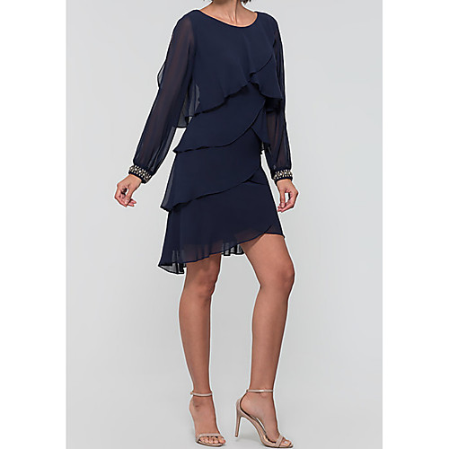 A-Line Elegant Holiday Cocktail Party Dress Jewel Neck Long Sleeve Short / Mini Chiffon with Beading Cascading Ruffles 2021
A-Line Elegant Holiday Cocktail Party Dress Jewel Neck Long Sleeve Short / Mini Chiffon with Beading Cascading Ruffles 2021