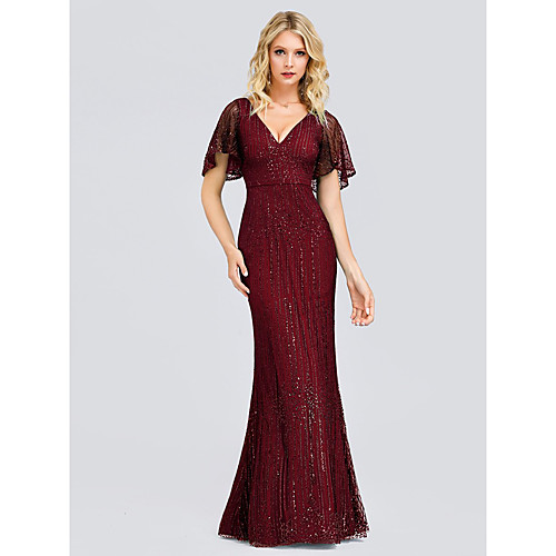 Sheath / Column Elegant & Luxurious Formal Evening Dress Plunging Neck Short Sleeve Floor Length Tulle Sequined with Sequin 2021
Sheath / Column Elegant & Luxurious Formal Evening Dress Plunging Neck Short Sleeve Floor Length Tulle Sequined with Sequin 2021