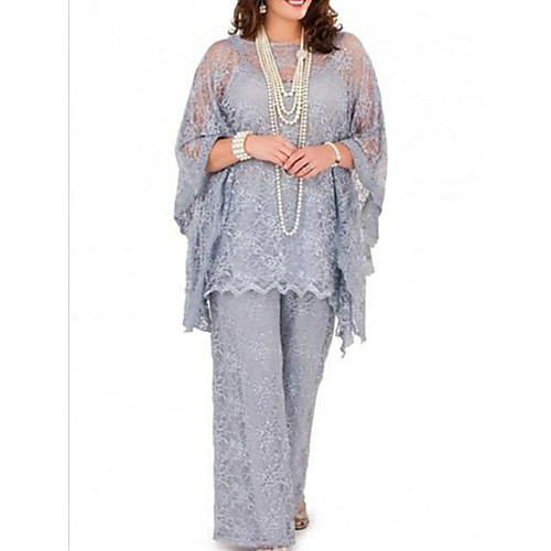 Pantsuit / Jumpsuit Mother of the Bride Dress Plus Size Jewel Neck Floor Length Chiffon Long Sleeve with Lace 2021
Pantsuit / Jumpsuit Mother of the Bride Dress Plus Size Jewel Neck Floor Length Chiffon Long Sleeve with Lace 2021