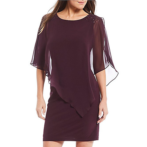 Sheath / Column Mother of the Bride Dress Plus Size Jewel Neck Short / Mini Chiffon Half Sleeve with Crystals 2021
Sheath / Column Mother of the Bride Dress Plus Size Jewel Neck Short / Mini Chiffon Half Sleeve with Crystals 2021