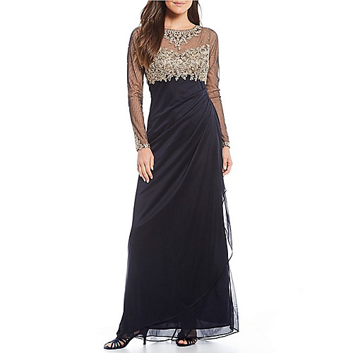 Sheath / Column Elegant Formal Evening Dress Jewel Neck Long Sleeve Floor Length 30D Chiffon with Ruched Appliques 2021
Sheath / Column Elegant Formal Evening Dress Jewel Neck Long Sleeve Floor Length 30D Chiffon with Ruched Appliques 2021