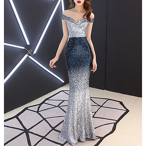 Mermaid / Trumpet Color Block Engagement Formal Evening Dress Off Shoulder Short Sleeve Floor Length Polyester with Sequin 2021
Mermaid / Trumpet Color Block Engagement Formal Evening Dress Off Shoulder Short Sleeve Floor Length Polyester with Sequin 2021