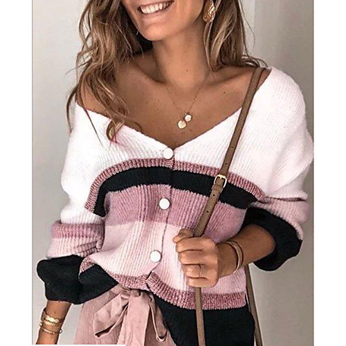 Women's Color Block Long Sleeve Cardigan Sweater Jumper, V Neck Purple / Blushing Pink / Blue S / M / L
Women's Color Block Long Sleeve Cardigan Sweater Jumper, V Neck Purple / Blushing Pink / Blue S / M / L