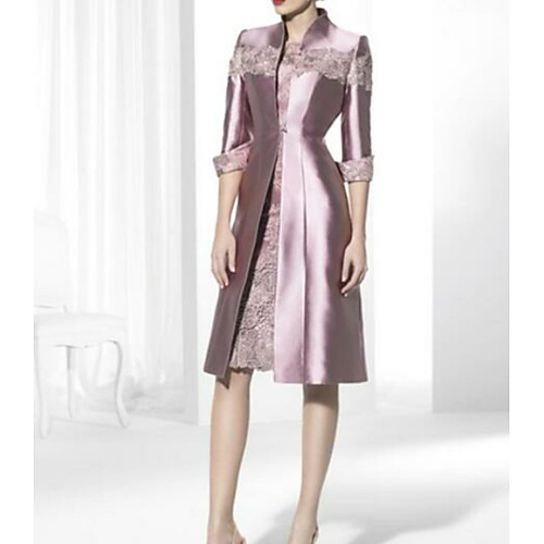 Sheath / Column Mother of the Bride Dress Wrap Included High Neck Knee Length Satin 3/4 Length Sleeve with Lace 2021
Sheath / Column Mother of the Bride Dress Wrap Included High Neck Knee Length Satin 3/4 Length Sleeve with Lace 2021