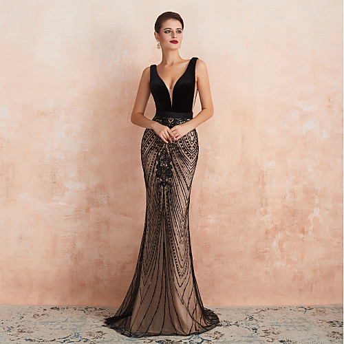 Mermaid / Trumpet Luxurious Wedding Guest Formal Evening Dress V Neck Sleeveless Sweep / Brush Train Velvet with Beading 2021
Mermaid / Trumpet Luxurious Wedding Guest Formal Evening Dress V Neck Sleeveless Sweep / Brush Train Velvet with Beading 2021