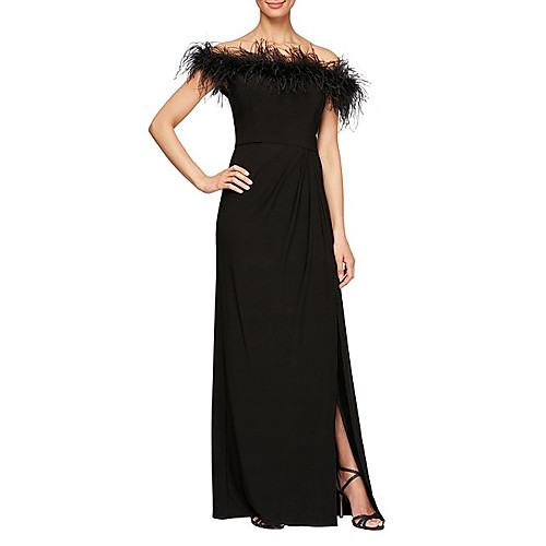 Sheath / Column Elegant Formal Evening Dress Off Shoulder Short Sleeve Floor Length Stretch Satin with Feathers / Fur Draping 2021
Sheath / Column Elegant Formal Evening Dress Off Shoulder Short Sleeve Floor Length Stretch Satin with Feathers / Fur Draping 2021