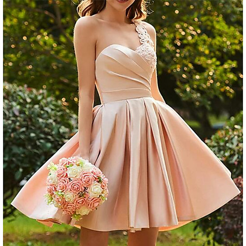 A-Line Hot Wedding Guest Cocktail Party Valentine's Day Dress One Shoulder Sleeveless Short / Mini Satin with Pleats Appliques 2021
A-Line Hot Wedding Guest Cocktail Party Valentine's Day Dress One Shoulder Sleeveless Short / Mini Satin with Pleats Appliques 2021